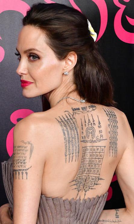 geographical coordinates tattoo in angelina jolie left hand 