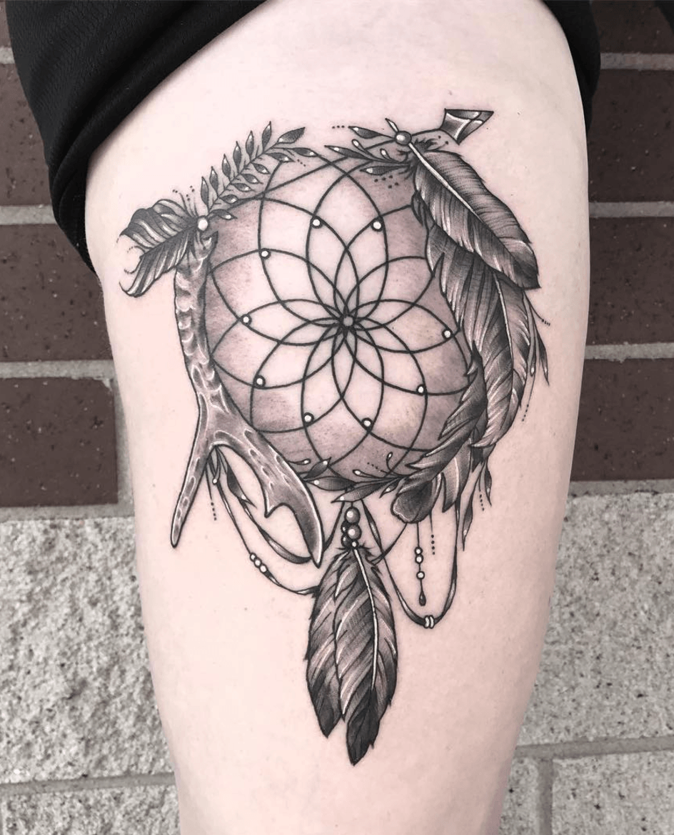 Dreamcatcher with Antlers and Feathers