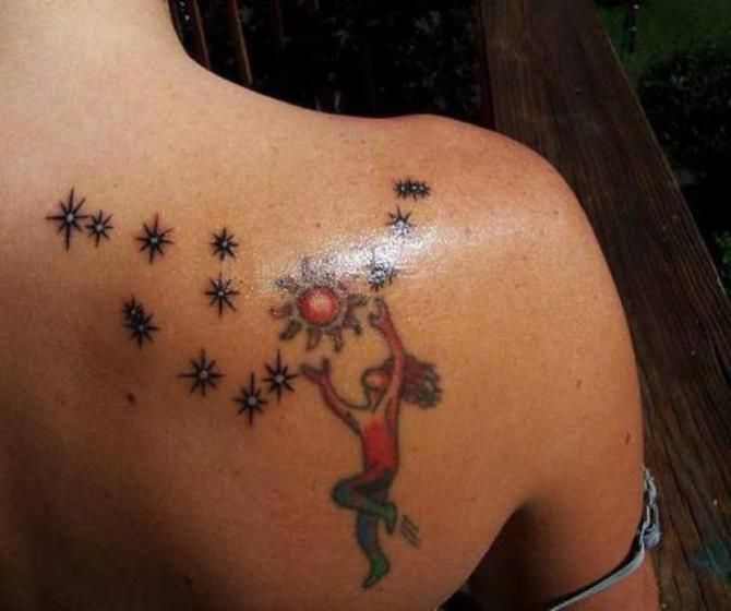 Constellation Star Tattoos on right shoulder