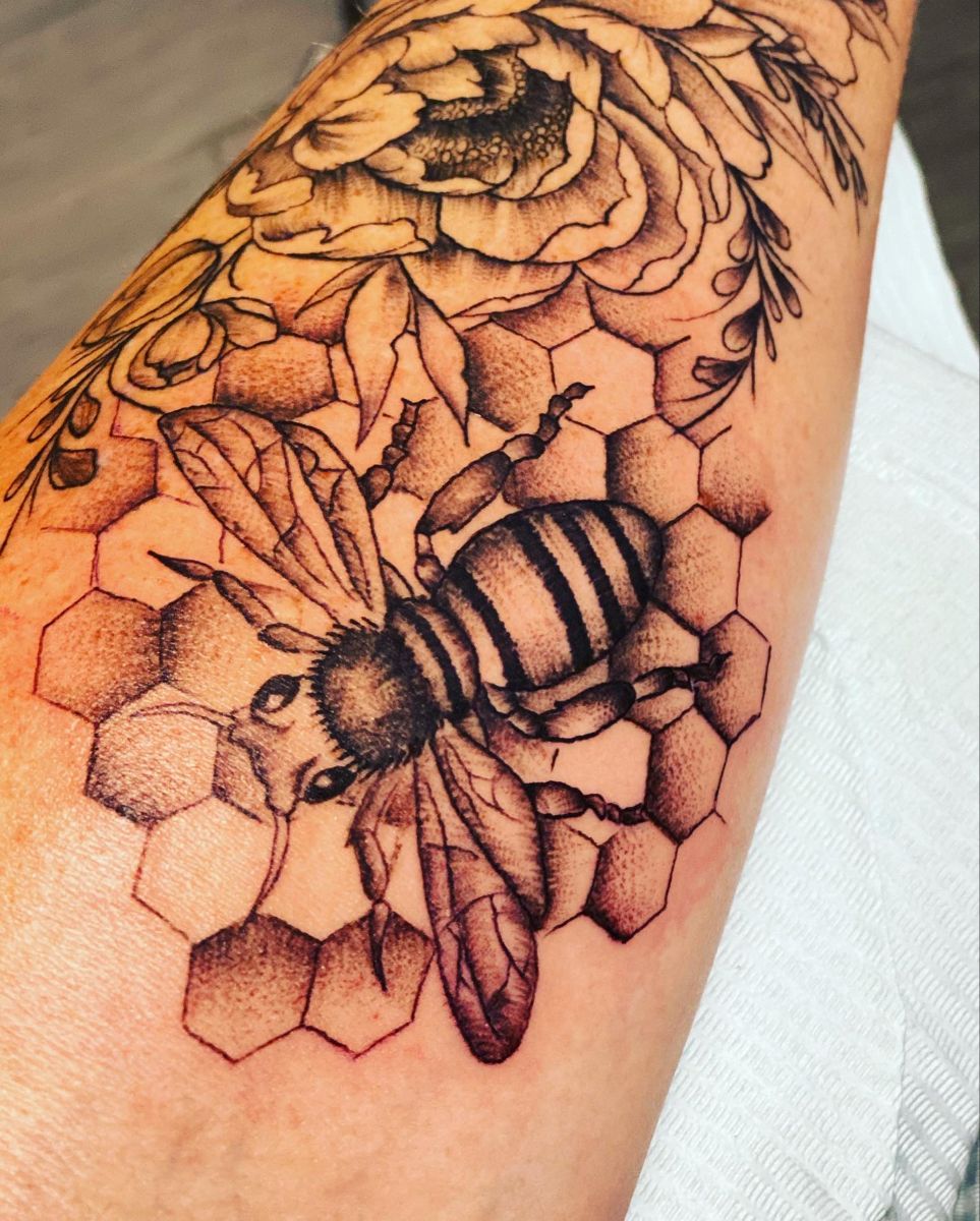 Bee and honeycomb tattoo