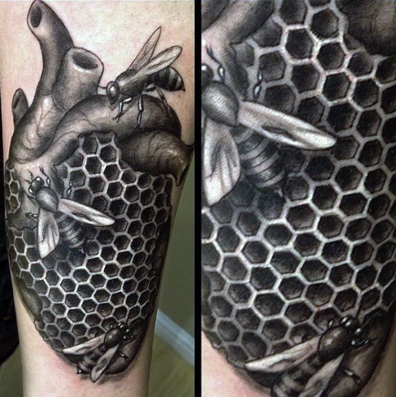 Honeycomb tattoo black and grey