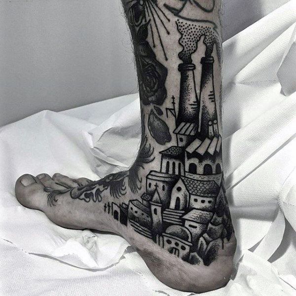 Black And Grey Foot Tattoos